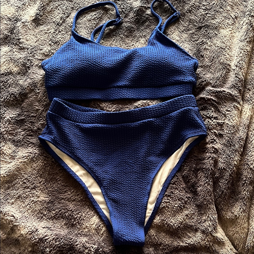 Blue Textured Bikini Set
